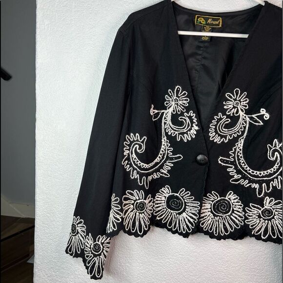 Vintage Marisol Womens Blazer Black White Floral Crop Length White Size L - Picture 4 of 11